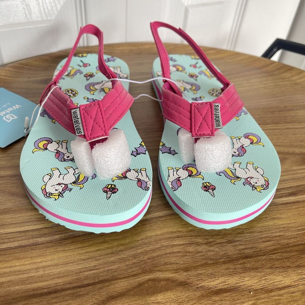 New WateLves Girls Flip Flops Pink Size 2-3 Toddler Unicorn New - Picture 5 of 13